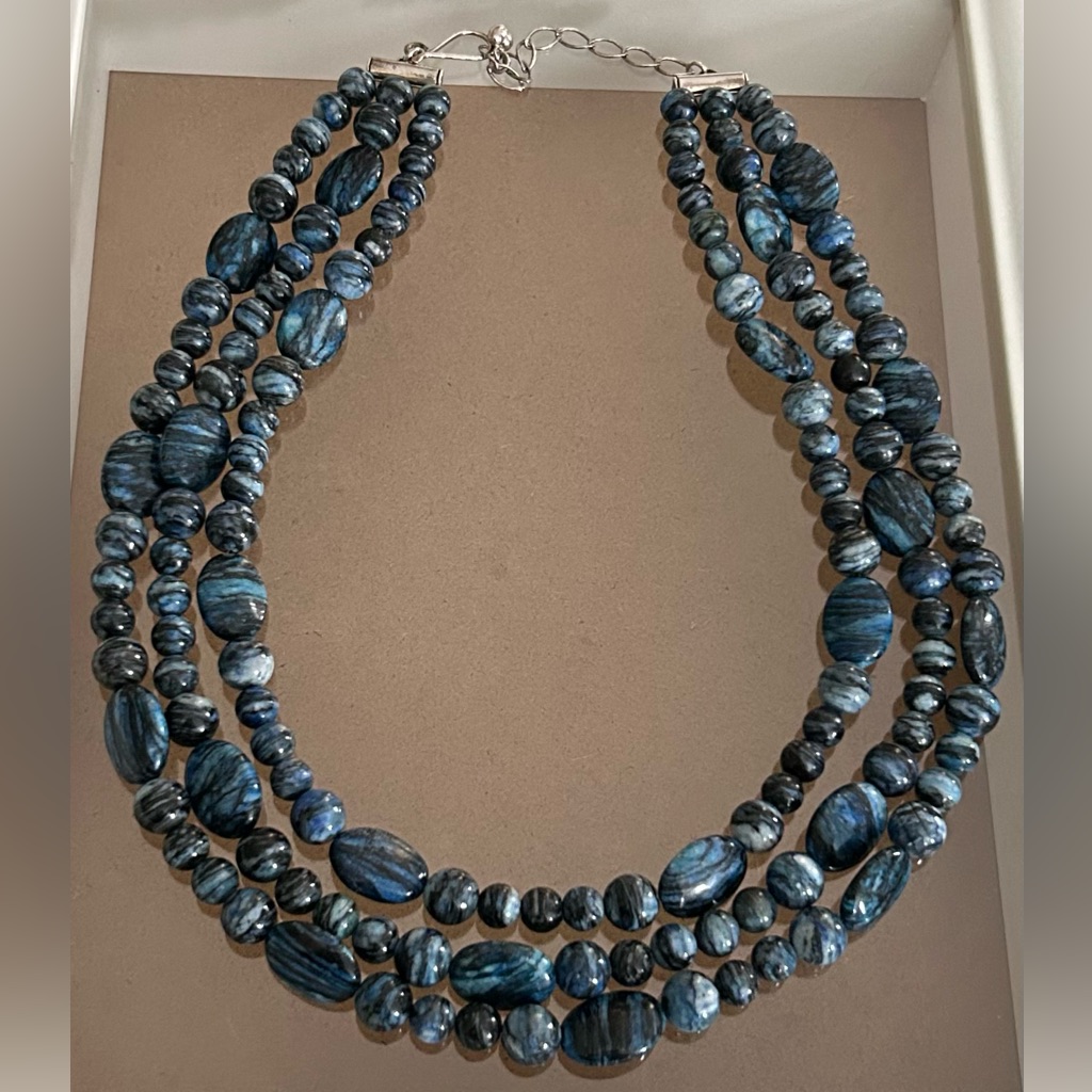 Sterling Silver & Blue Agate Triple Strand Necklace By Desert Rose Trading (Drt)